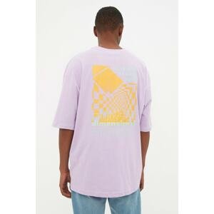 Trendyol Lilac Men's Oversize Crew Neck Printed T-Shirt