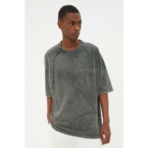 Trendyol Anthracite Men's Oversize Cycling Collar Acid Washed T-Shirt