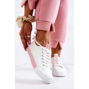 Women's Leather Sneakers White and Pink Mikayla