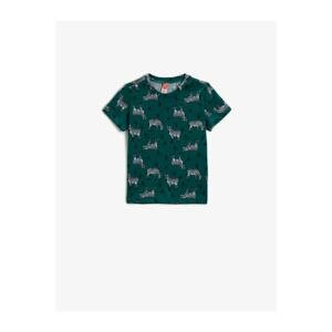 Koton Boy Green Patterned Zebra Patterned T-Shirt Cotton