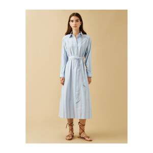 Koton Shirt Collar Striped Dress Belted