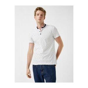 Koton Men's White Polka Dot Polo T-Shirt Judge Collar