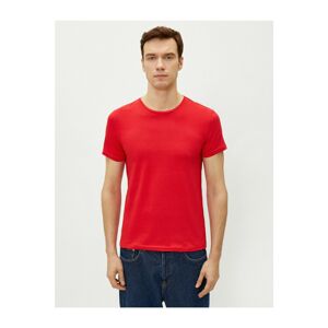 Koton Men's Red Crew Neck Short Sleeve Basic Cotton T-Shirt