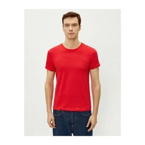 Koton Men's Red Crew Neck Short Sleeve Basic Cotton T-Shirt