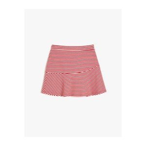 Koton Short Skirt in Striped Textured Fabric with Ruffle Both