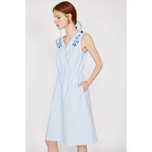 Koton Women's Blue V-Neck Sleeveless Pocket Detailed Collar Detailed Midi Length Dress 9YA88118PW