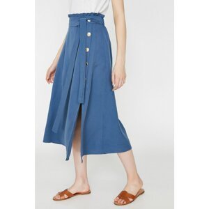 Koton Women's Navy Blue Regular Waist Tie Waist Casual Fit Midi Skirt