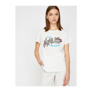 Koton Women's White Text Printed T-Shirt