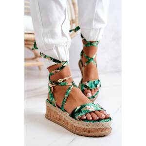 Sandals Espadrilles On Wedge Green Roxanne Flowers