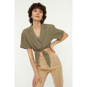 Koton V-Neck Tie Waist Short Sleeve Crop Shirt