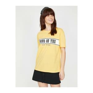 Koton Women's Yellow Crew Neck Short Sleeve T-Shirt