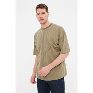 Trendyol Khaki Men's Oversize Fit Short Sleeve Crew Neck Piece Detailed T-Shirt