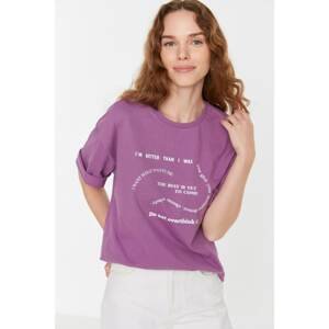 Trendyol Purple Printed Loose Knitted T-Shirt