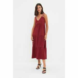 Trendyol Dark Claret Red Cross Strap Detailed Knitted Dress