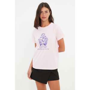 Trendyol Pink Printed Basic Knitted T-Shirt