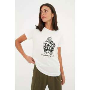 Trendyol Ecru Printed Basic Knitted T-Shirt