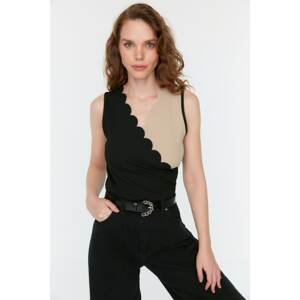 Trendyol Black Color Block Fitted Knitted Blouse