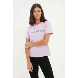 Trendyol Lilac Printed Basic Knitted T-Shirt