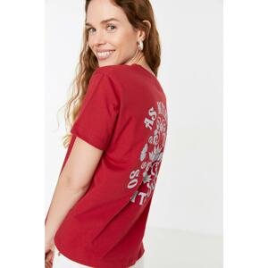 Trendyol Claret Red Printed Semi-fitted Knitted T-Shirt