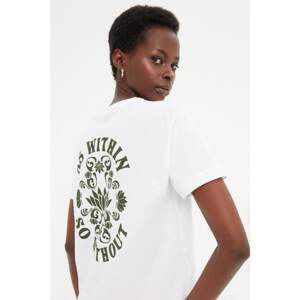 Trendyol White Printed Semi-fitted Knitted T-Shirt