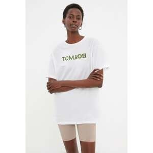 Trendyol White Printed Boyfriend Knitted T-Shirt