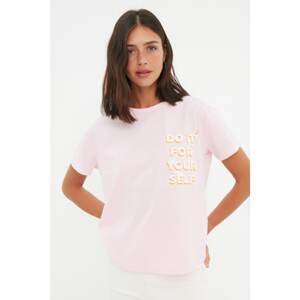 Trendyol Pink Printed Semi-fit Knitted T-Shirt