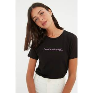 Trendyol Black Printed Basic Knitted T-Shirt