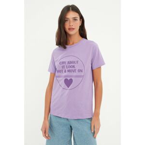 Trendyol Purple Printed Basic Knitted T-Shirt