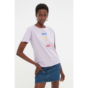 Trendyol Lilac Printed Semifitted Knitted T-Shirt