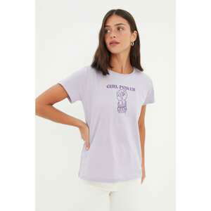 Trendyol Lilac Printed Basic Knitted T-Shirt