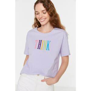 Trendyol Lilac Embroidered Semifitted Knitted T-Shirt