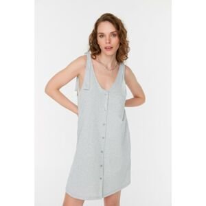 Trendyol Gray Tie Detailed Buttoned Mini Knitted Dress