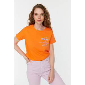 Trendyol Orange Printed Basic Knitted T-Shirt