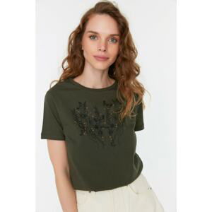 Trendyol Khaki Printed Basic Knitted T-Shirt