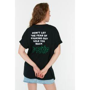 Trendyol Black Back Printed Boyfriend Knitted T-Shirt