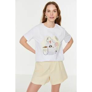 Trendyol White Printed Semi Fit Knitted T-Shirt