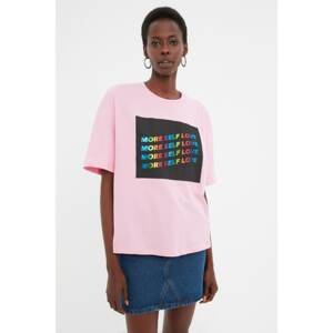 Trendyol Pink Printed Loose Knitted T-Shirt