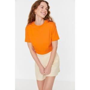 Trendyol Orange Crop Waist Elastic Knitted T-Shirt