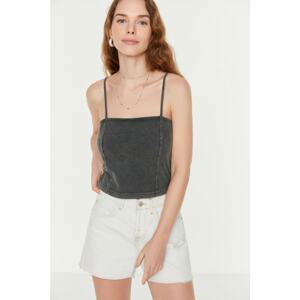 Trendyol Anthracite Super Crop Wash Knitted Blouse