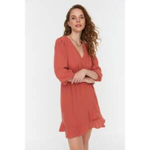 Trendyol Cinnamon Fabric Textured Woven Double Breasted Woven Dress