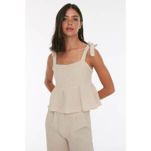 Trendyol Brown Gingham Strap Blouse