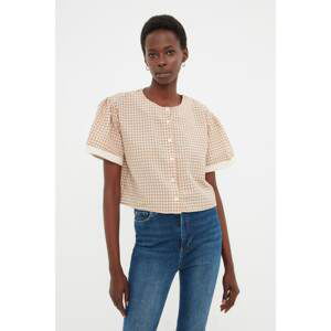 Trendyol Beige Buttoned Short Sleeve Blouse