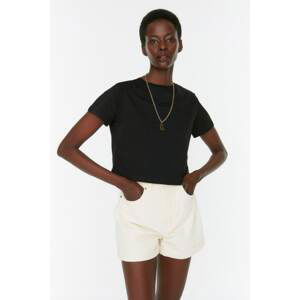 Trendyol Black 100% Cotton Single Jersey Boat Neck Crop Knitted T-Shirt