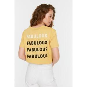 Trendyol Mustard Back and Front Printed Basic Knitted T-Shirt