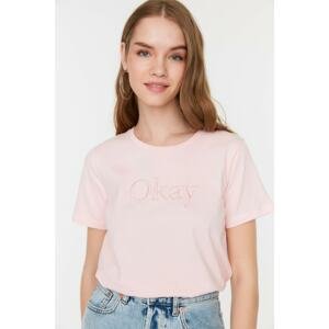 Trendyol Pink Embroidered Basic Knitted T-Shirt
