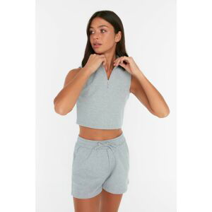 Trendyol Gray Recycle Waffle Fabric Zipper Detailed Knitted Bottom-Top Set
