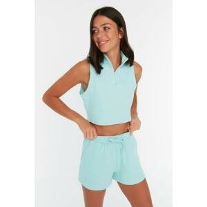 Trendyol Mint Recycle Waffle Fabric Zipper Detailed Knitted Bottom-Top Set