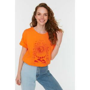 Trendyol Orange Printed Boyfriend Knitted T-Shirt