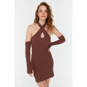 Trendyol Brown Shoulder Detailed Knitted Dress
