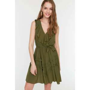 Trendyol Khaki Belted Ruffle Dress